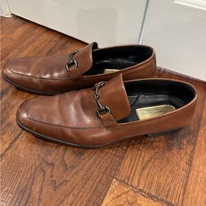 Kenneth Cole New York Brown Leather Slip-On Loafers with Metal Bit